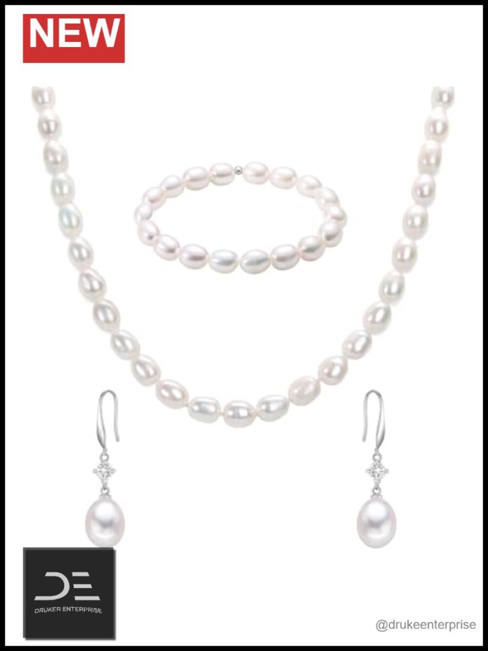 Freshwater Pearl Necklace Earring Bracelet Set Sterling Silver Women